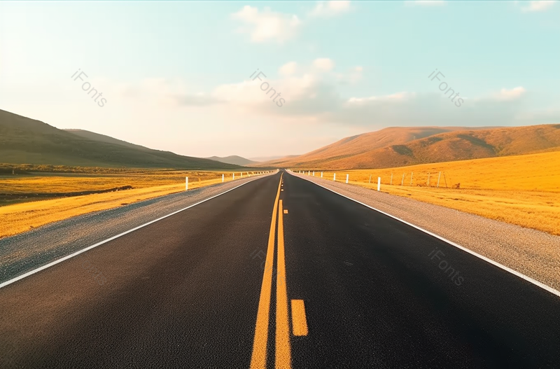 秋天季节在荒郊野外的公路马路黄线白线延伸到远方无人的场景图像摄影,高清,摄影图,摄影图片,图片大全,摄影图免费下载